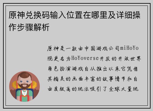 原神兑换码输入位置在哪里及详细操作步骤解析